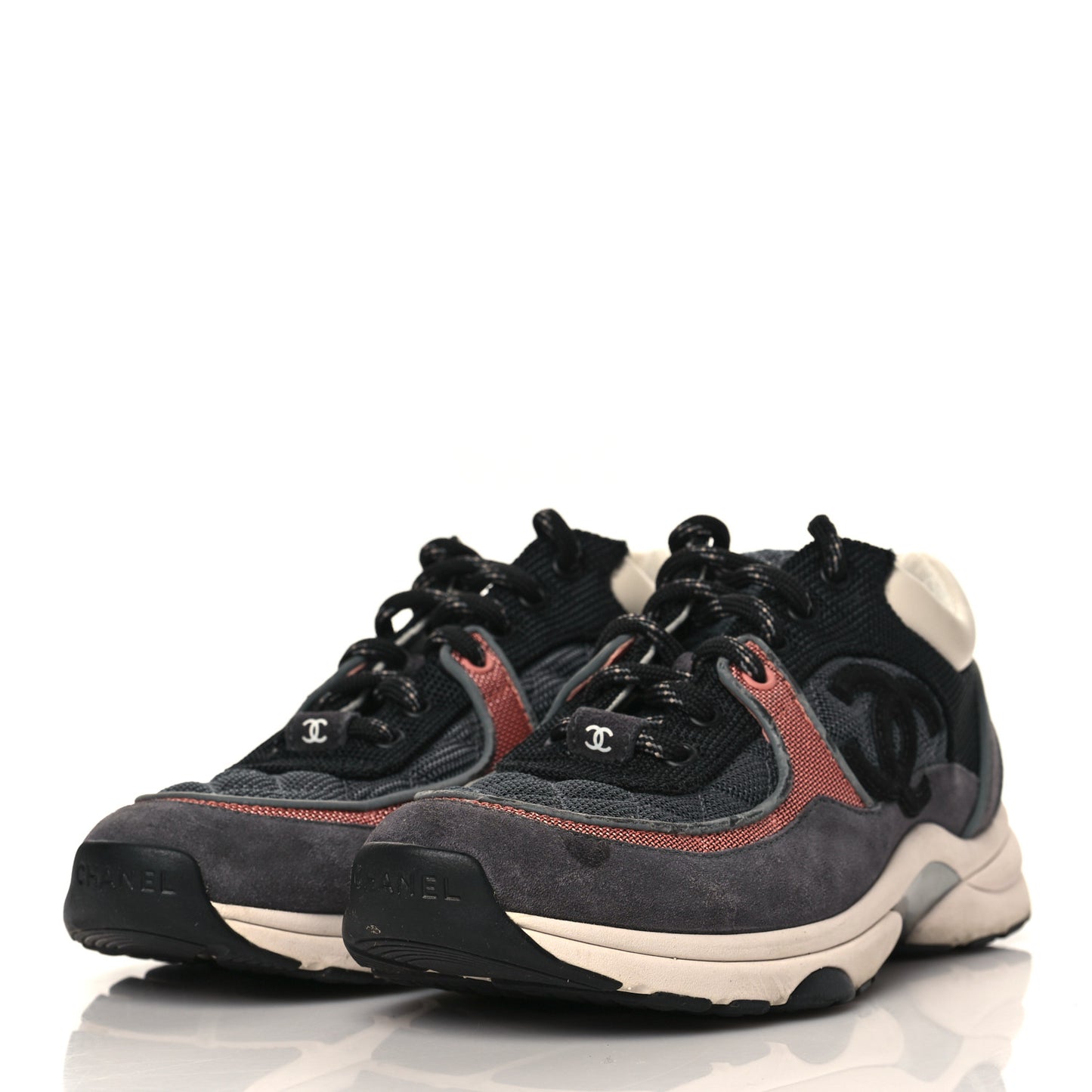Nylon Calfskin Suede Womens CC Sneakers 37.5 Grey Pink