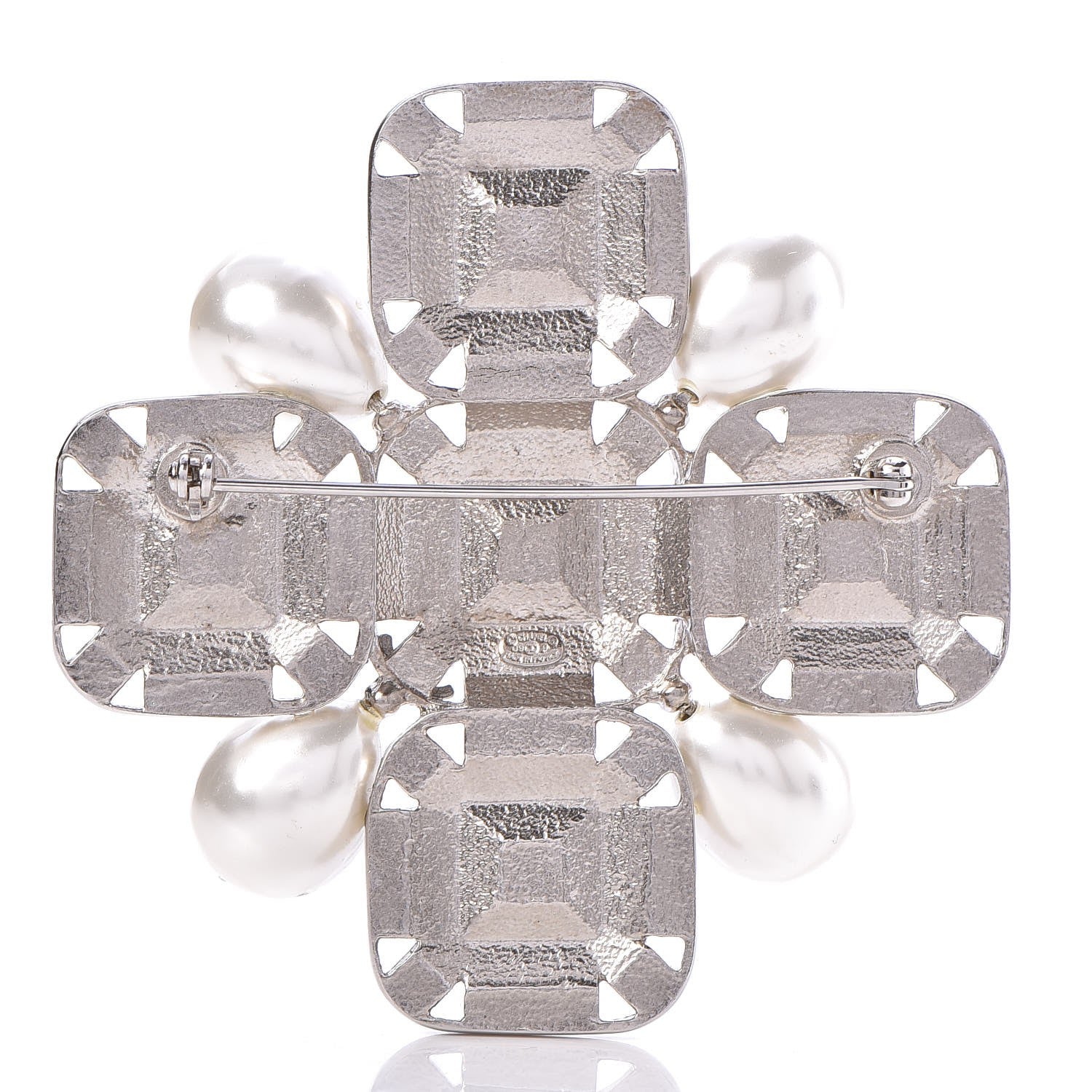 Chanel Pearl Crystal Baguette Brooch Silver 3 of 5