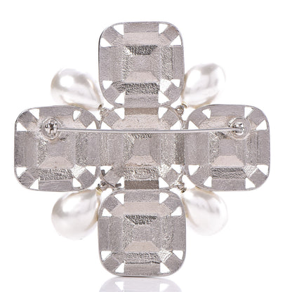 Chanel Pearl Crystal Baguette Brooch Silver 3 of 5
