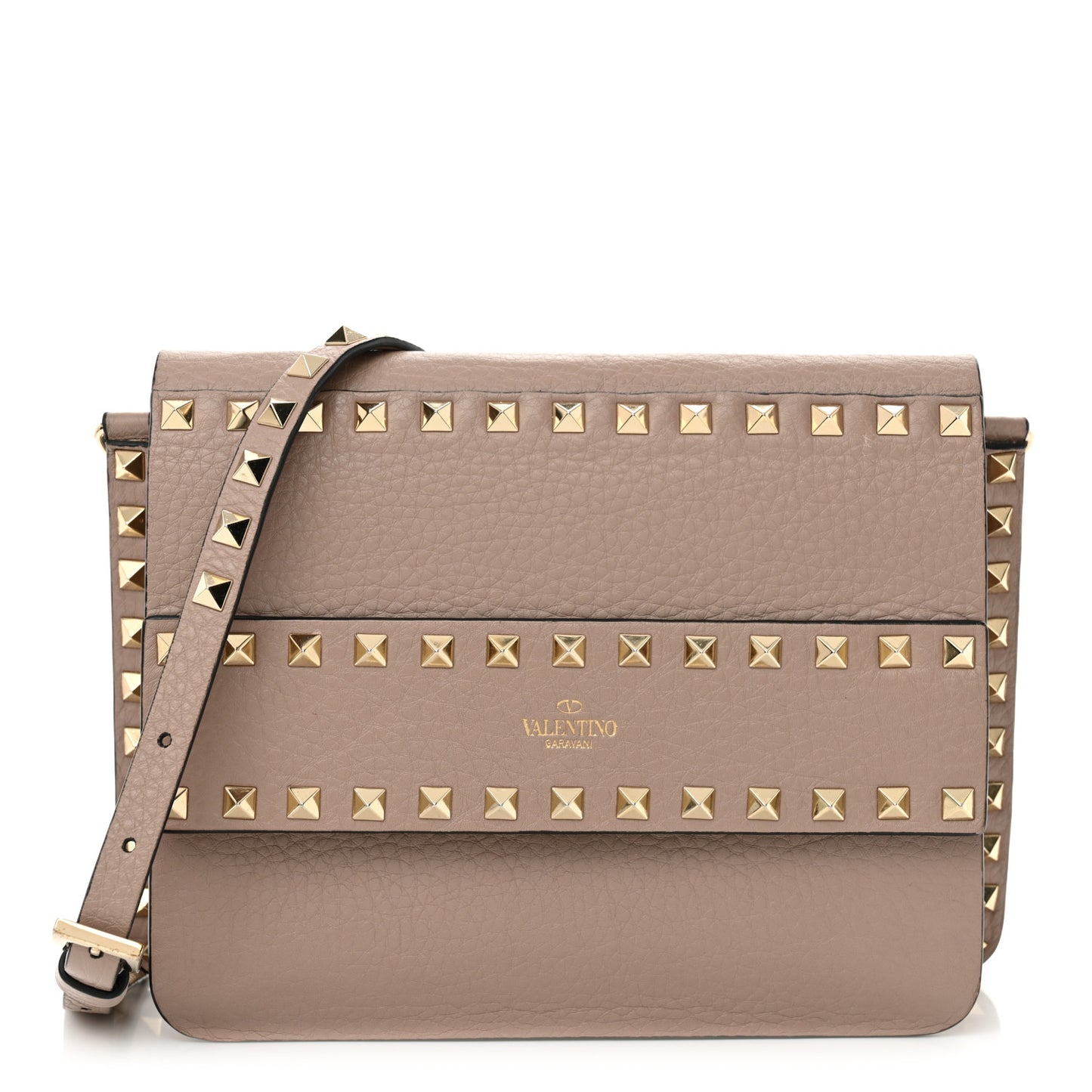 Grained Calfskin Small Rockstud Flap Crossbody Bag Poudre