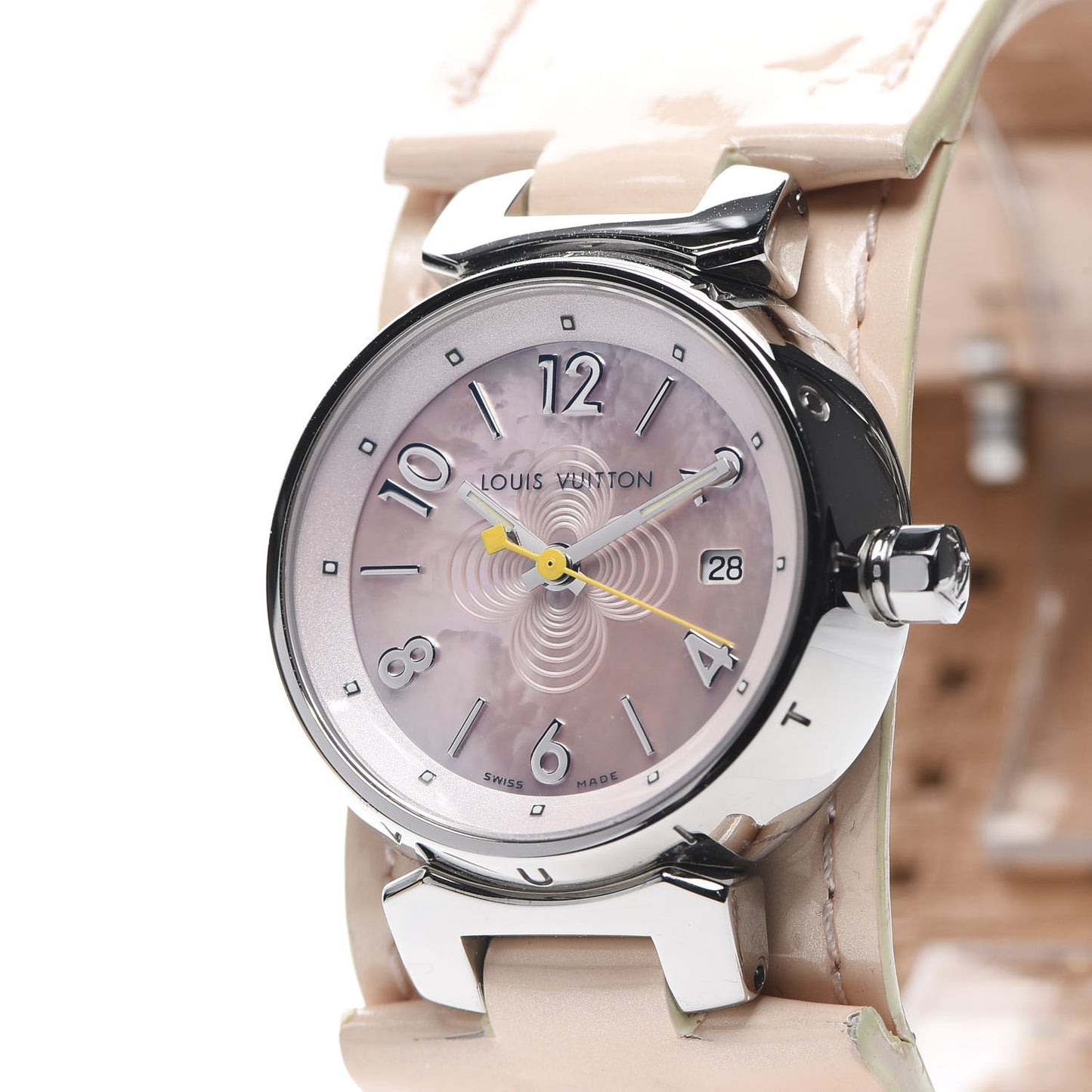 Stainless Steel Vernis Pink Mother of Pearl 28mm Tambour Quartz Watch
