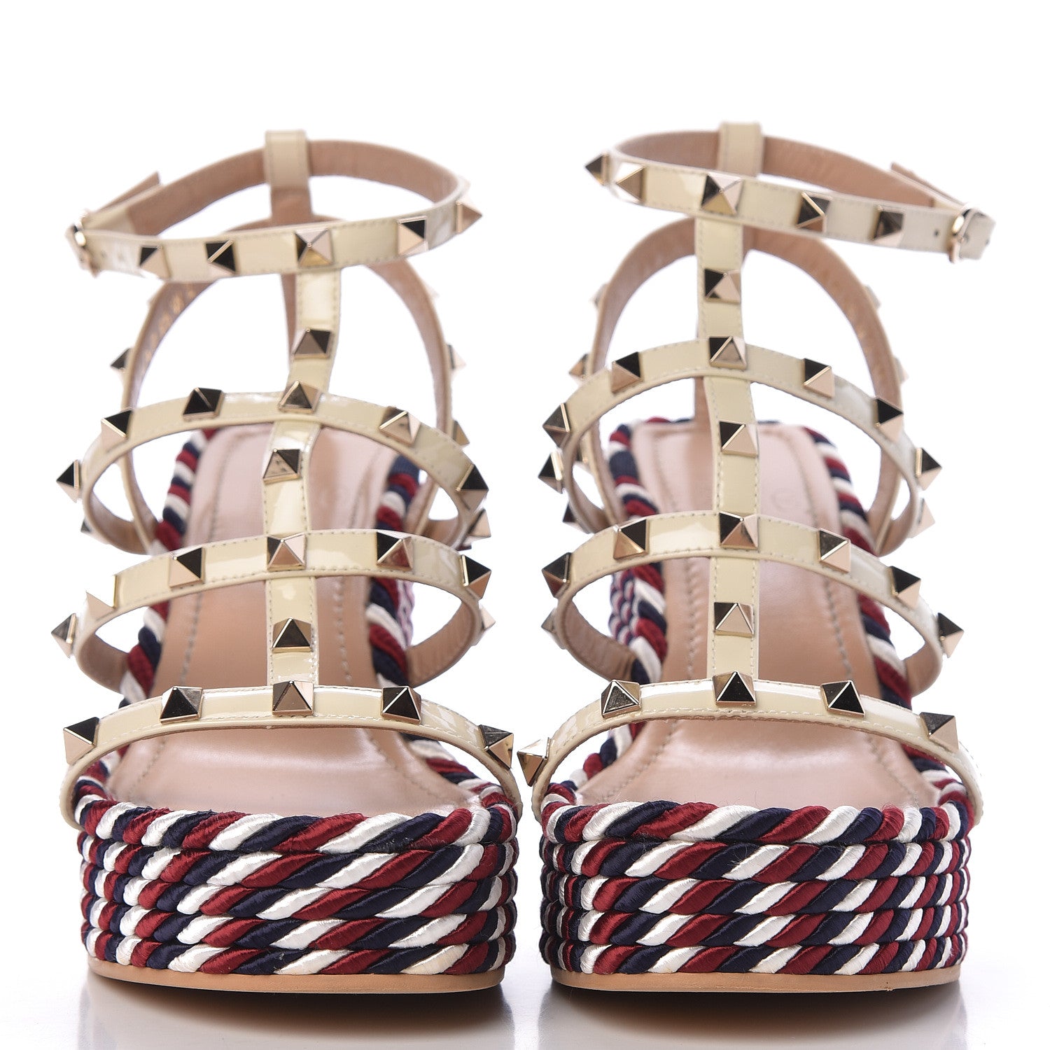 Valentino Garavani Patent Rockstud Ankle Strap Torchon Espadrille Caged 25/95mm Wedge Sandals 37 Light Ivory 2 of 11