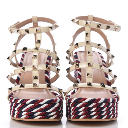 Valentino Garavani Patent Rockstud Ankle Strap Torchon Espadrille Caged 25/95mm Wedge Sandals 37 Light Ivory 2 of 11