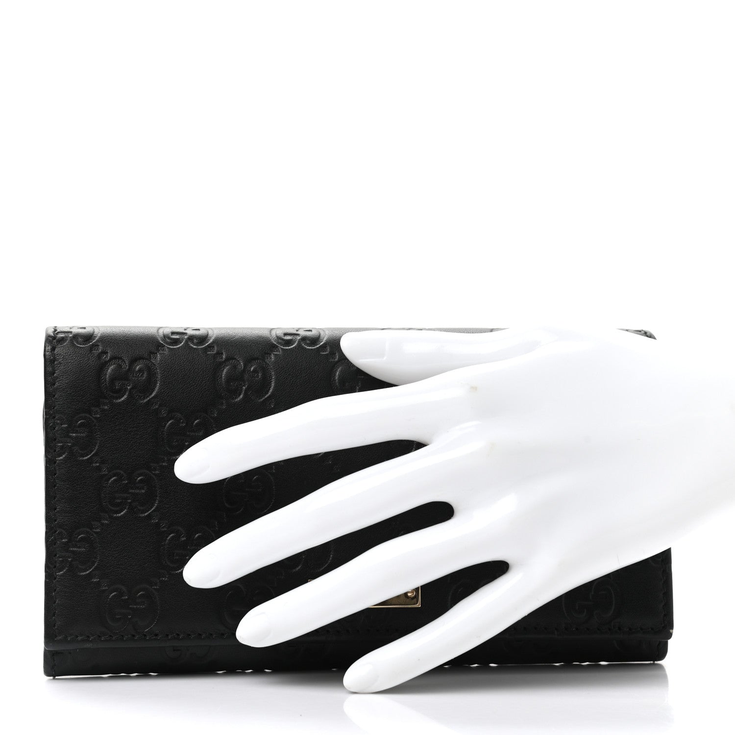 Gucci Guccissima Metal Bar Continental Flap Wallet Black 2 of 7