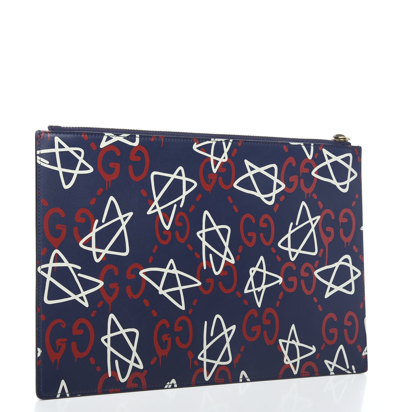 Calfskin GucciGhost Print Pouch Blue Agata Hibiscus Red