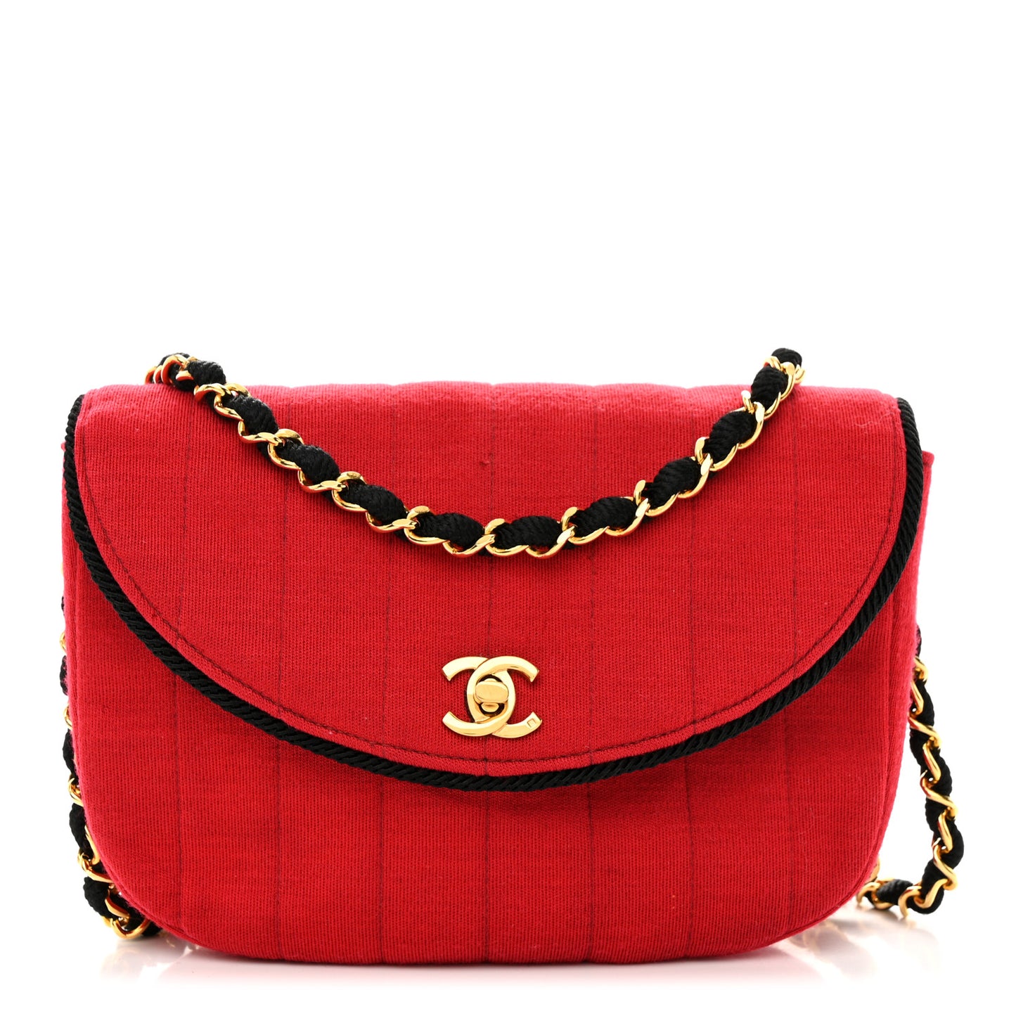 Jersey Vertical Quilted Half Moon Chain Flap Red