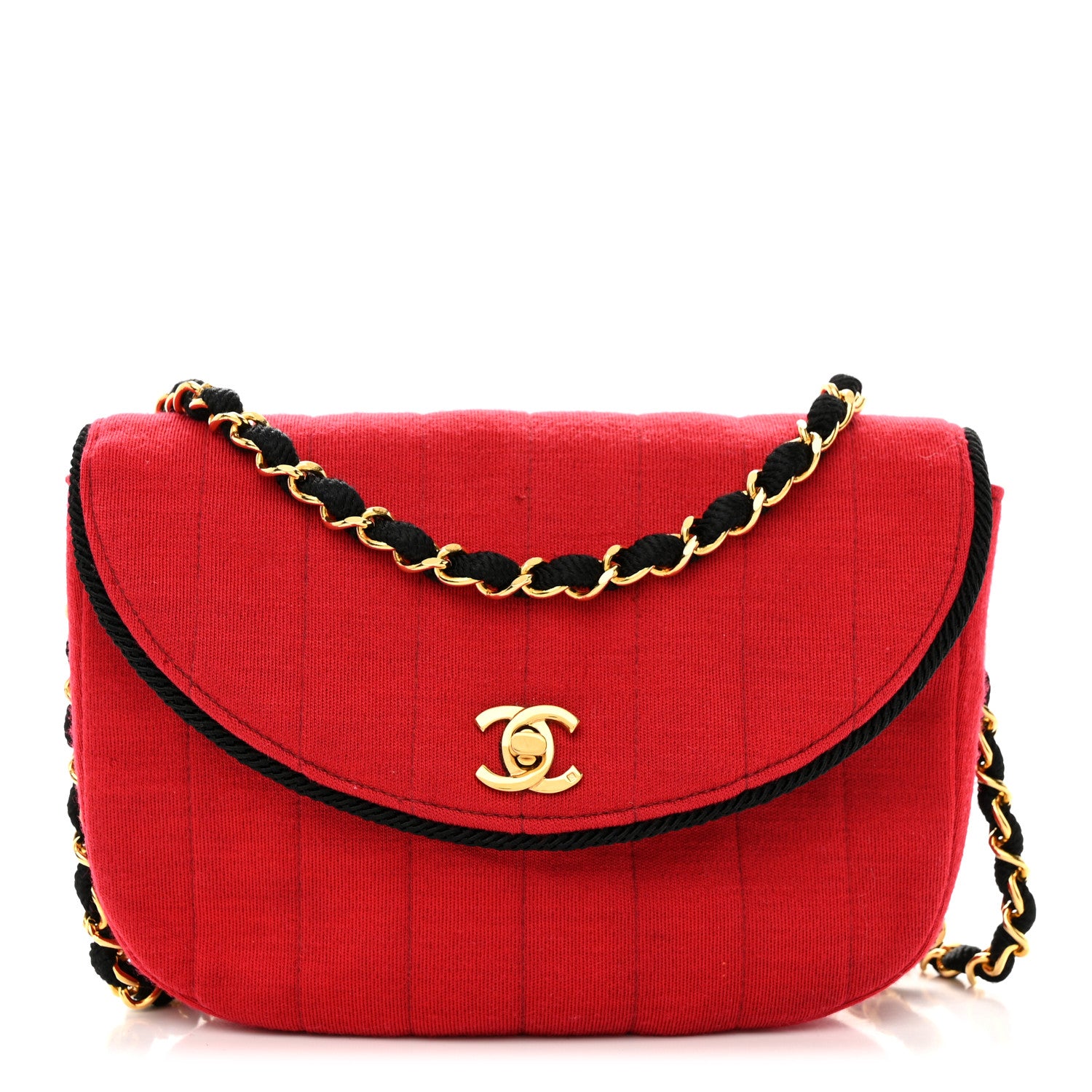 Chanel Jersey Vertical Quilted Half Moon Chain Flap Red 1 of 9