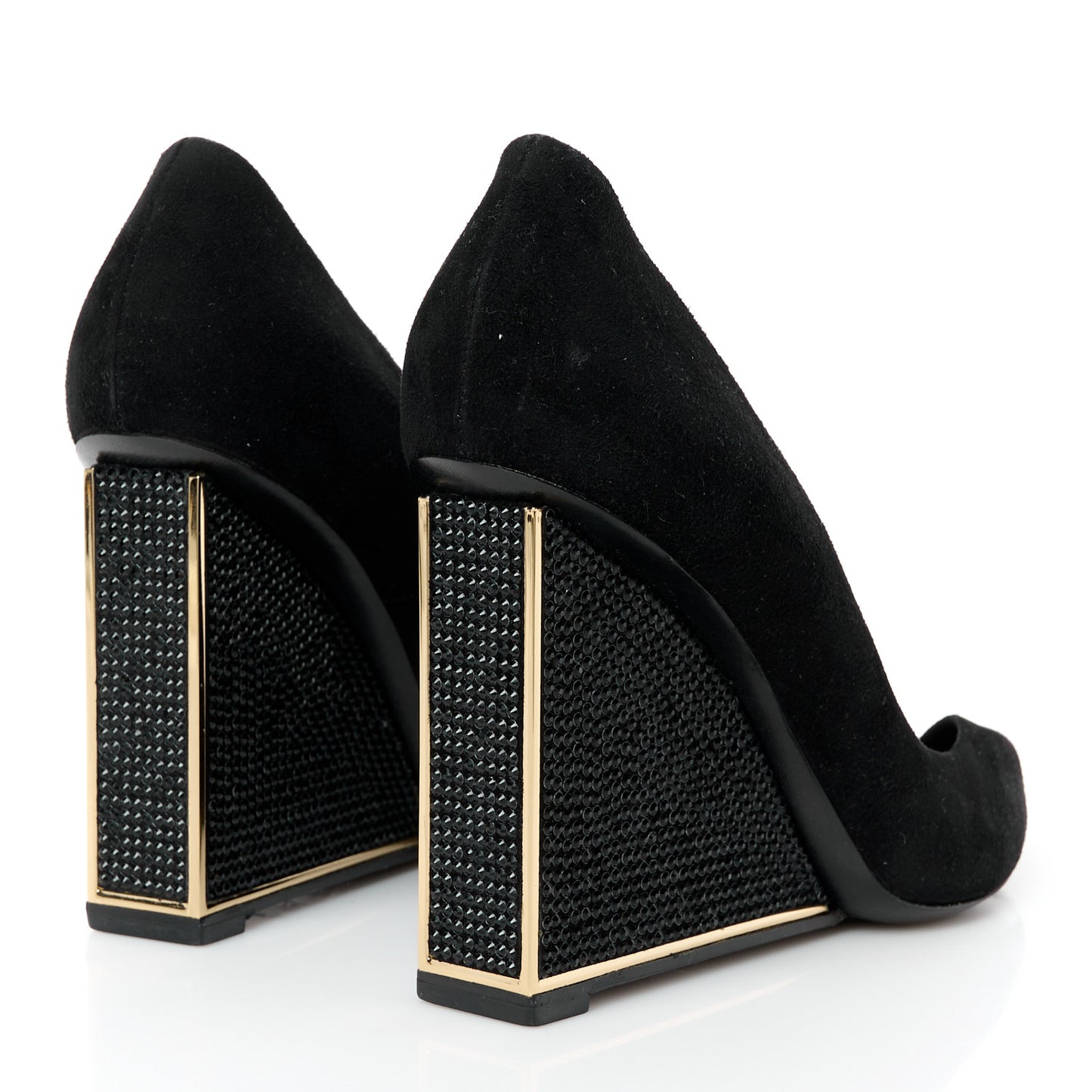 Suede Crystal Peep Toe Wedge 37 Black