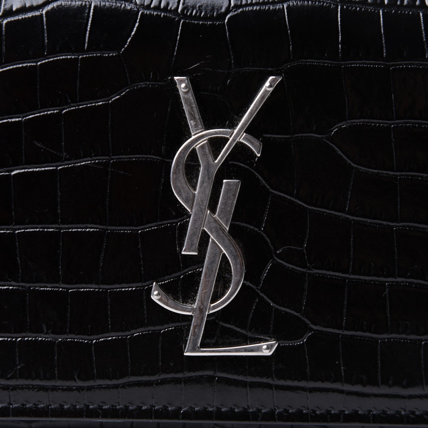 Calfskin Crocodile Embossed Monogram Kate Belt Bag Black