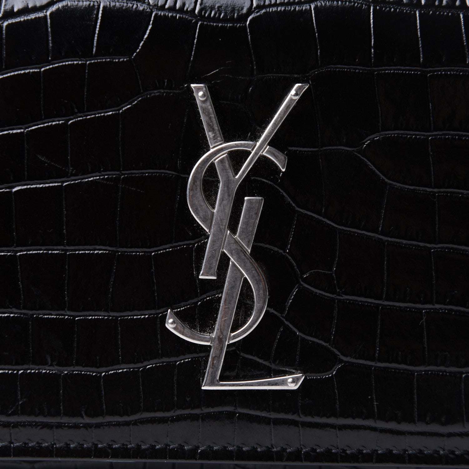 Saint Laurent Calfskin Crocodile Embossed Monogram Kate Belt Bag Black 8 of 12