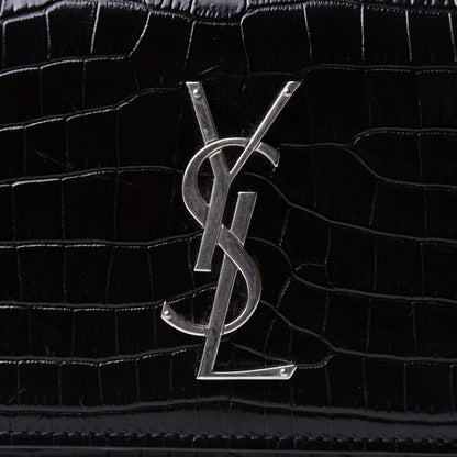 Saint Laurent Calfskin Crocodile Embossed Monogram Kate Belt Bag Black 8 of 12