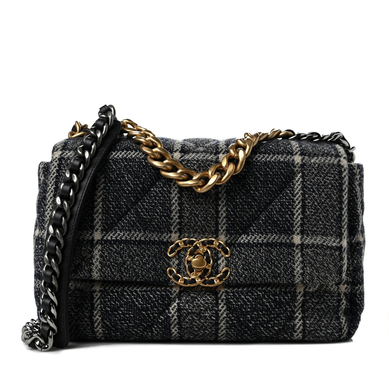 Chanel Tweed Quilted Medium Chanel 19 Flap Grey Navy 1 of 8