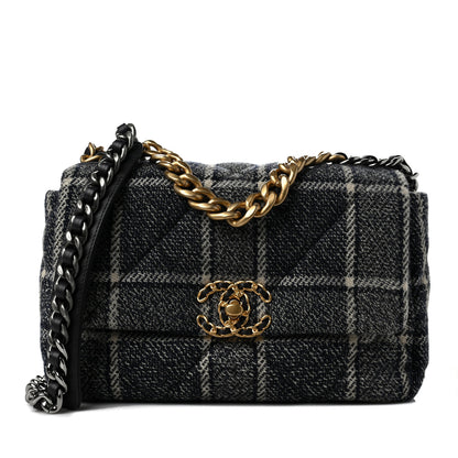 Chanel Tweed Quilted Medium Chanel 19 Flap Grey Navy 1 of 8