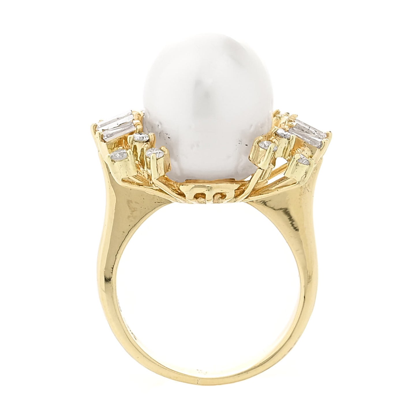 14K Yellow Gold Diamond Cultured Pearl Cocktail Ring 46 3.75