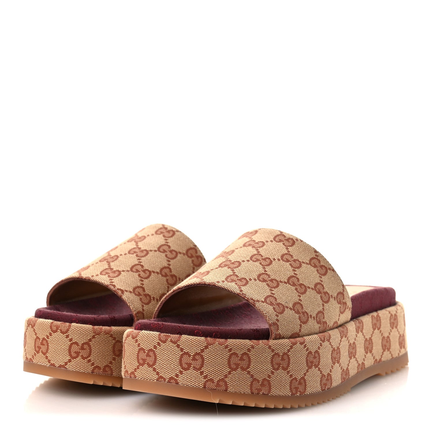 Gucci Canvas GG Monogram Angelina Platform Slide Sandals 39 Beige Ruggine 4 of 11