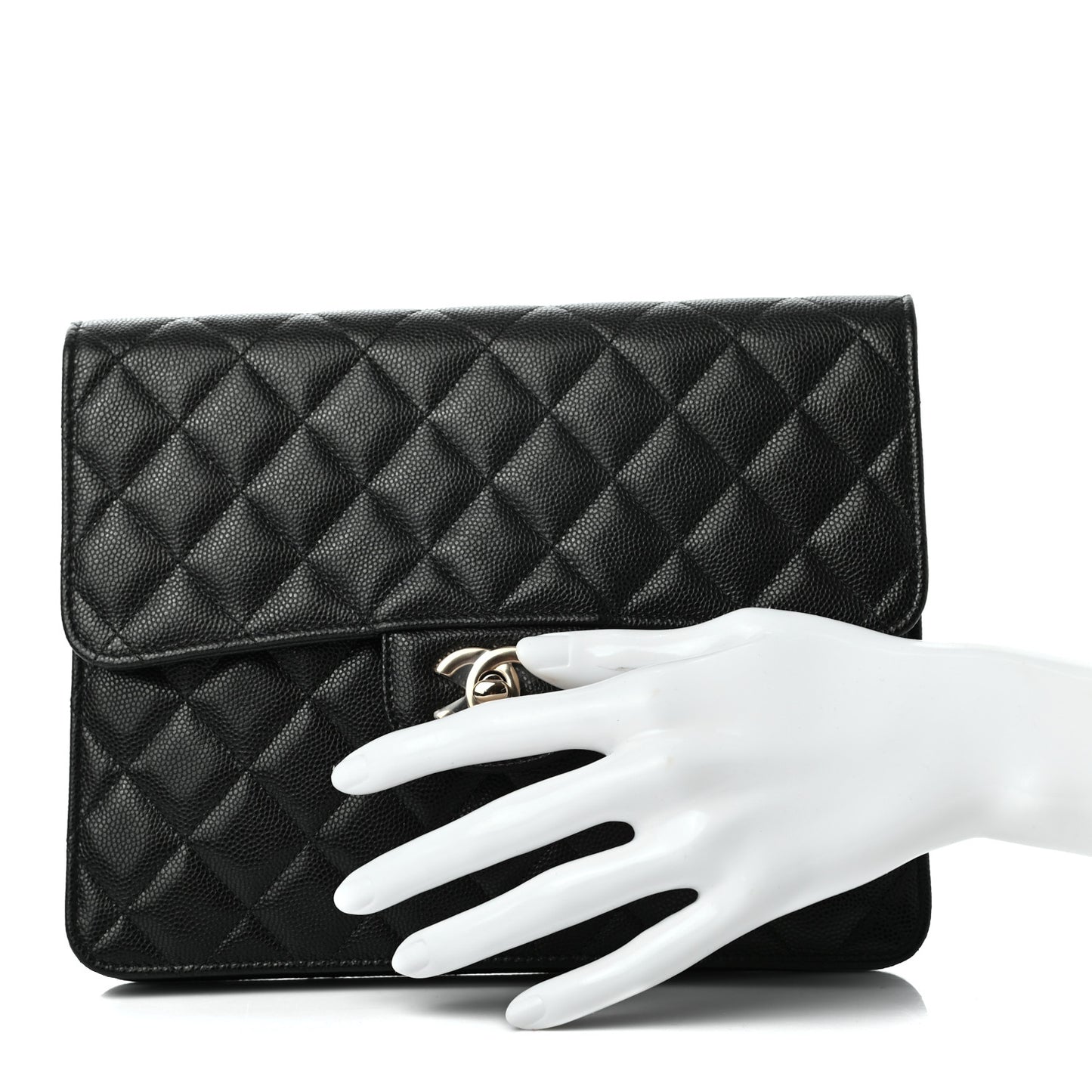 Caviar Quilted Square Flap Clutch Black