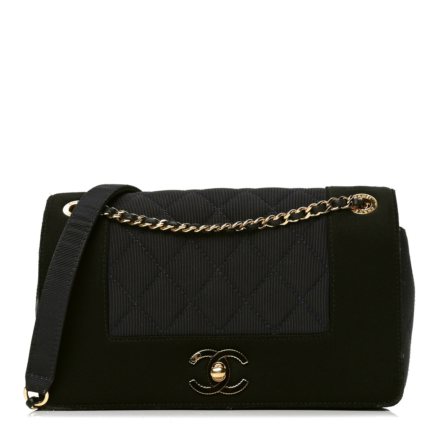 Chanel Grosgrain Satin Quilted Small Vintage Mademoiselle Flap Black 1 of 7
