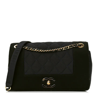 Chanel Grosgrain Satin Quilted Small Vintage Mademoiselle Flap Black 1 of 7
