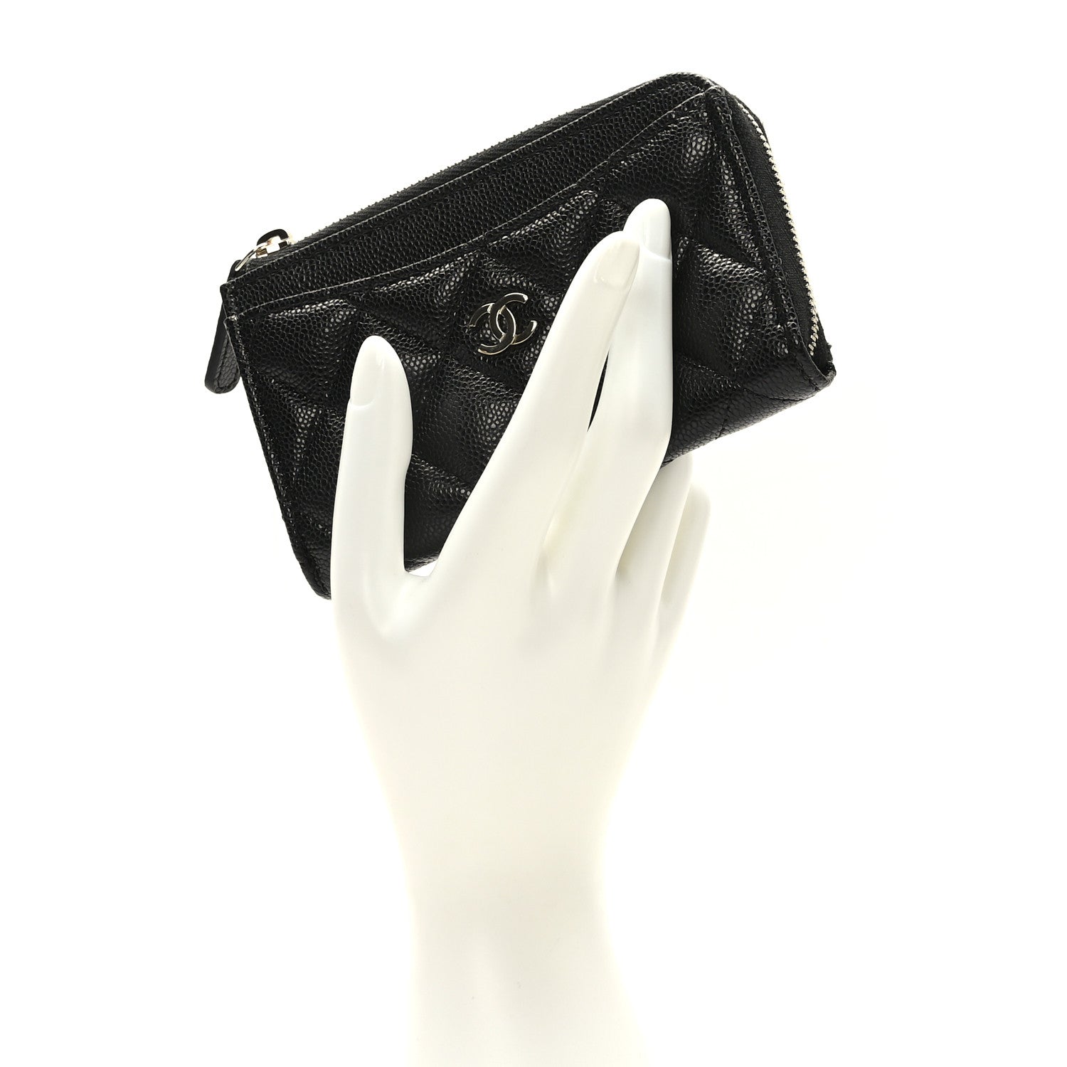 Chanel Caviar Quilted CC Zip Around Card Holder Black 2 of 8