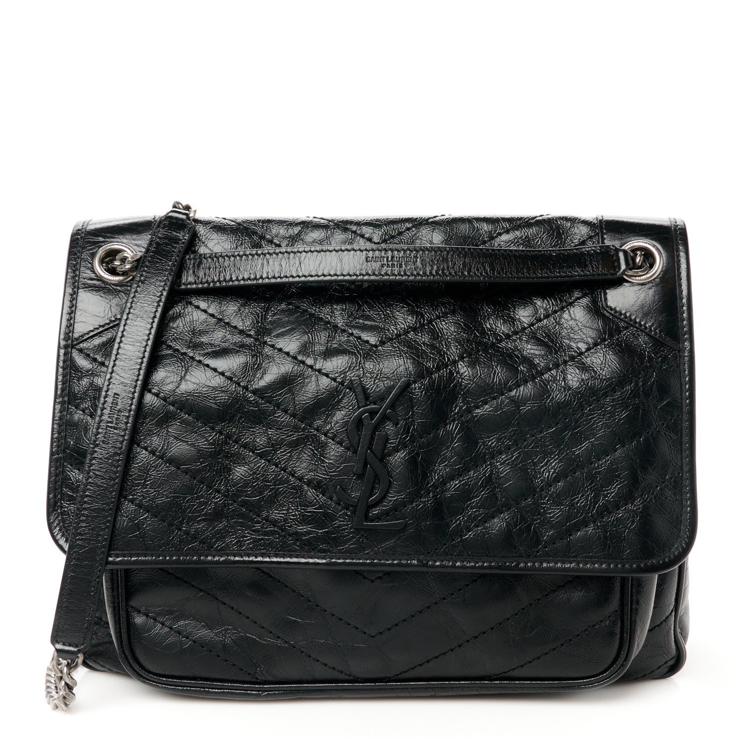 Saint Laurent Crinkled Calfskin Matelasse Monogram Large Niki Chain Satchel  Black 1 of 11