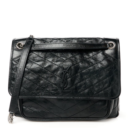 Saint Laurent Crinkled Calfskin Matelasse Monogram Large Niki Chain Satchel  Black 1 of 11
