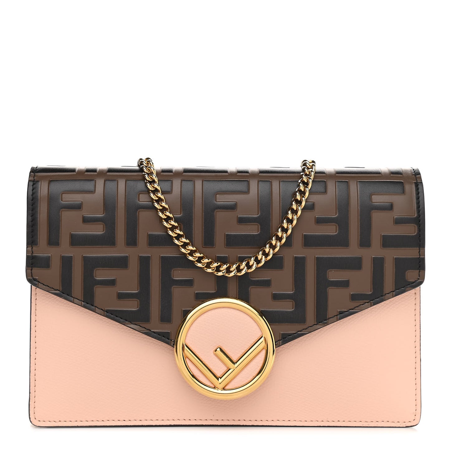 Vitello Cruise F is Fendi FF 1974 Embossed Medium Envelope Wallet On Chain Maya Black Light Rose