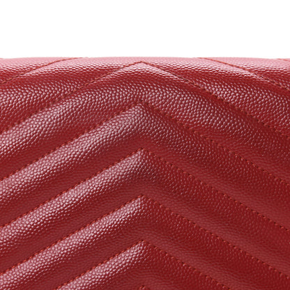 Saint Laurent Grain De Poudre Matelasse Chevron Monogram Chain Wallet Red 10 of 14