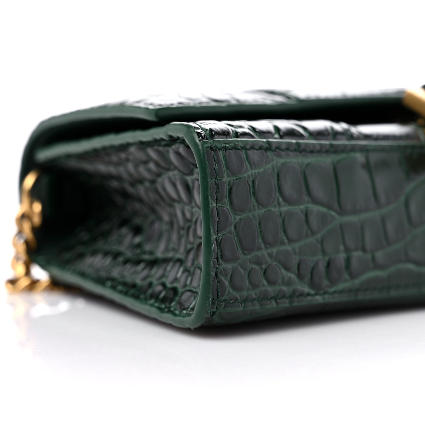 Shiny Calfskin Crocodile Embossed Hourglass Chain Bag Forest Green