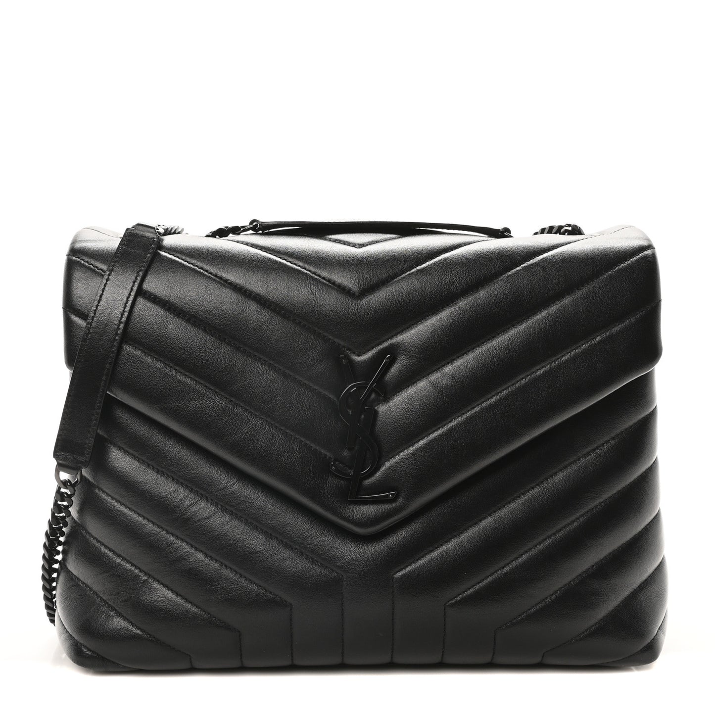 Calfskin Y Quilted Monogram Monochrome Medium Loulou Chain Satchel Black