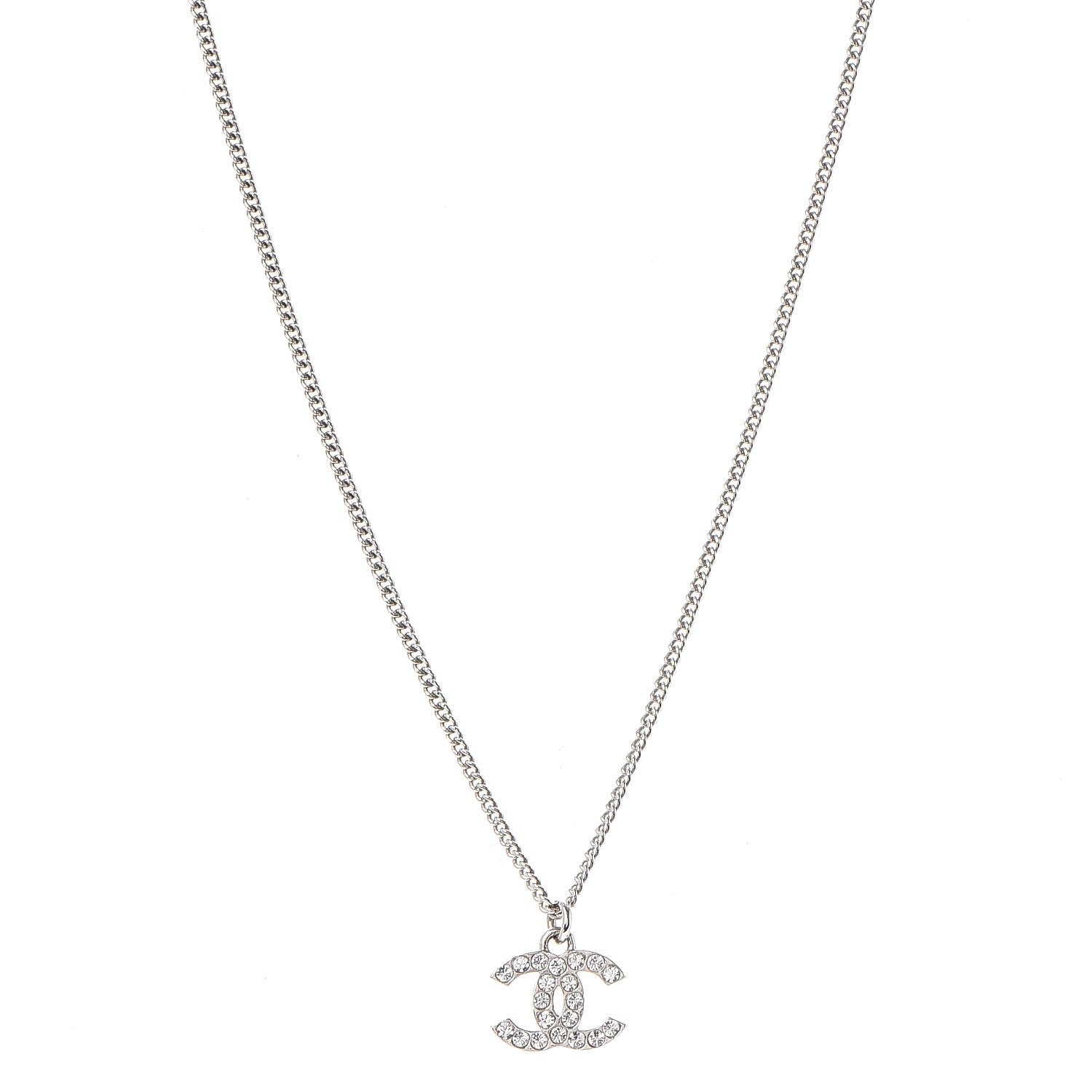 Chanel Crystal Timeless CC Necklace Silver 1 of 7