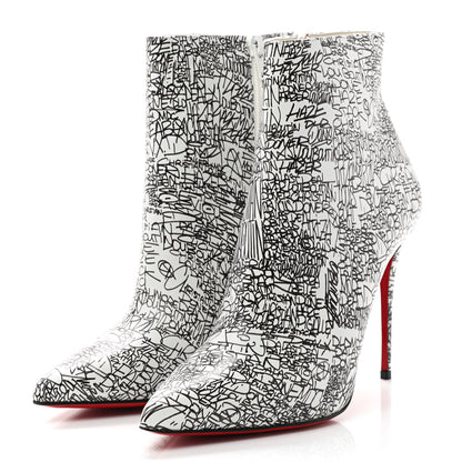 Christian Louboutin Calfskin Caligraf So Kate Booty 100 Ankle Boots 38.5 Black White 3 of 9