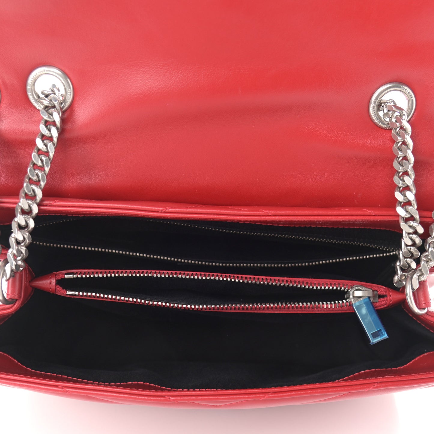 Calfskin Y Quilted Monogram Medium Loulou Chain Satchel Lipstick Red