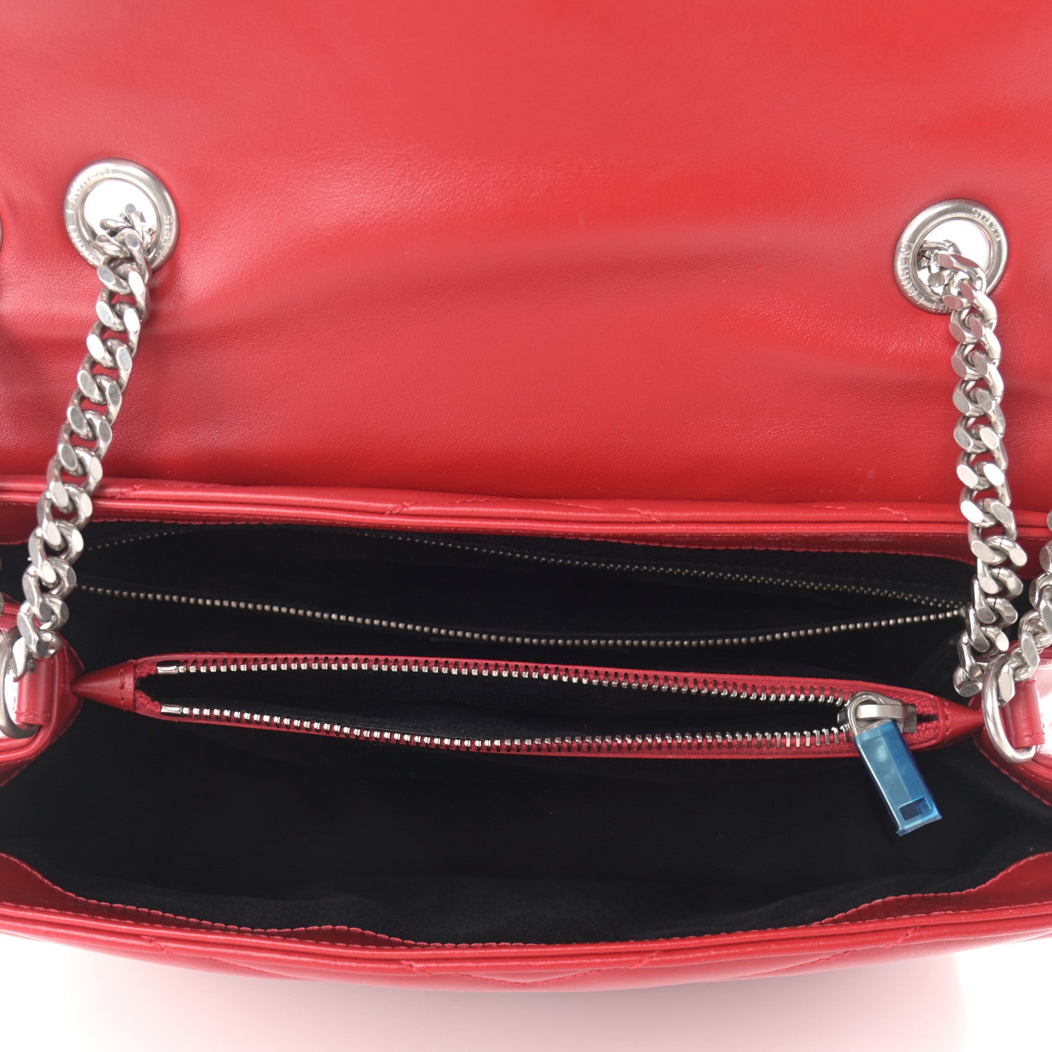 Saint Laurent Calfskin Y Quilted Monogram Medium Loulou Chain Satchel Lipstick Red 5 of 9