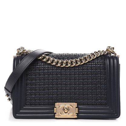 Chanel Lambskin Braided Woven Medium Boy Flap Navy Black 1 of 9