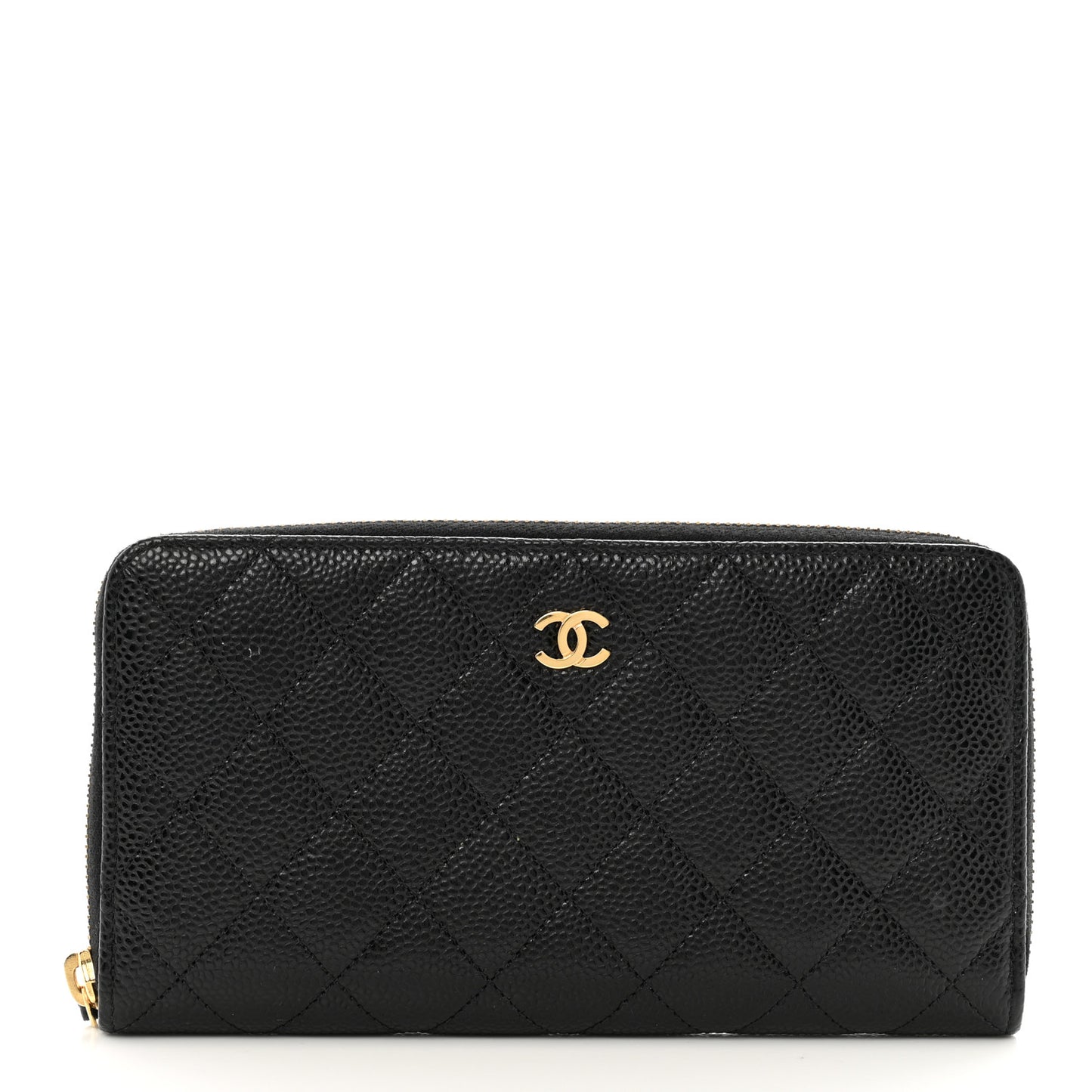 Caviar Quilted Large Gusset Zip Around Wallet Black