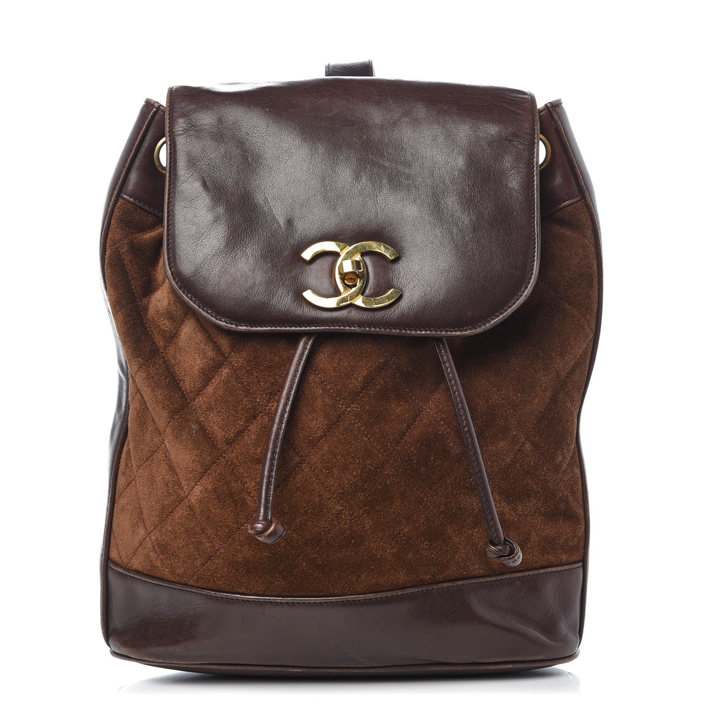 Suede Quilted Drawstring Sling Backpack Brown