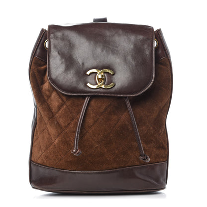 Chanel Suede Quilted Drawstring Sling Backpack Brown 1 of 11