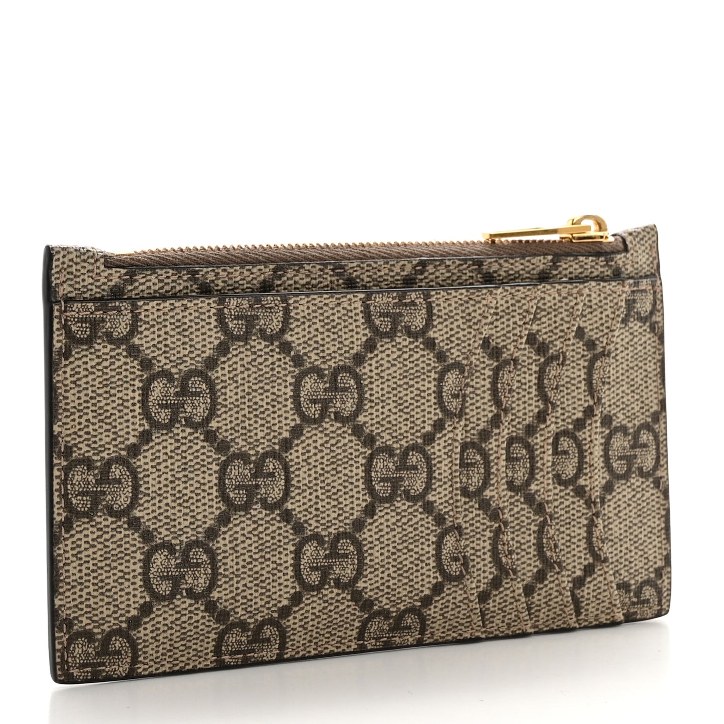 X BALENCIAGA GG Supreme Monogram Zip Card Case Beige Ebony