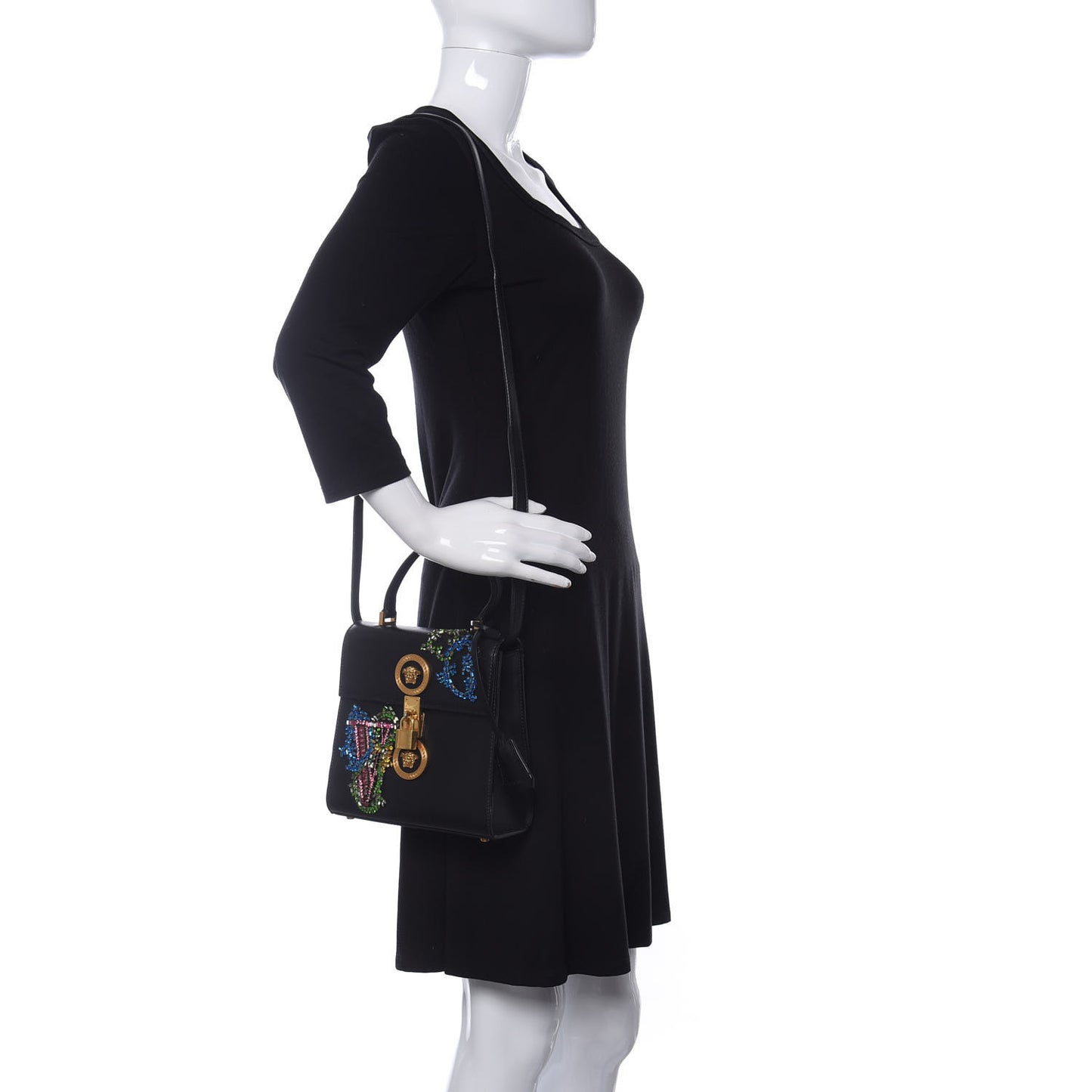 Nappa Crystal Embroidered Alphabet Icon Flap Black