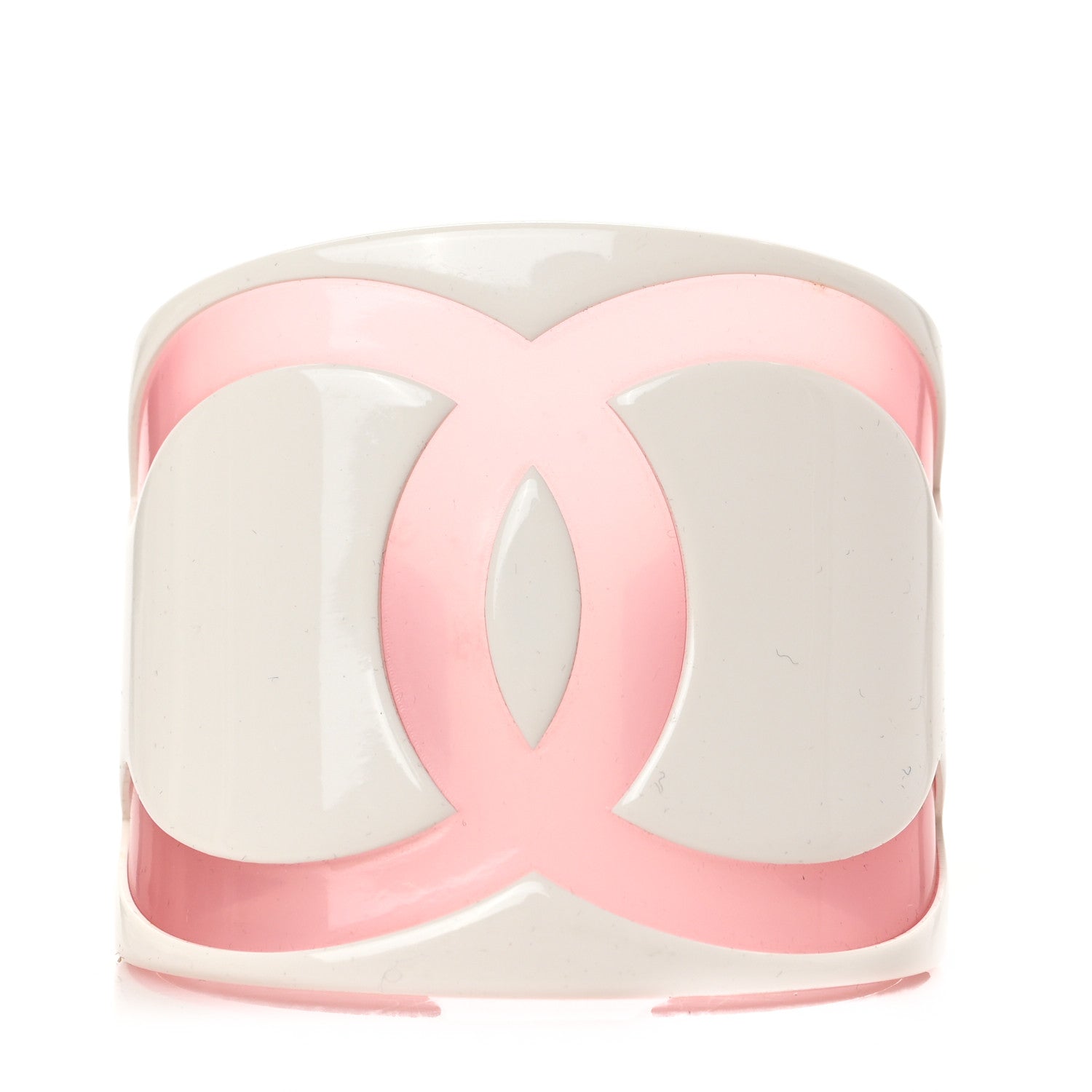 Chanel Resin CC Wide Cuff White Pink 1 of 4