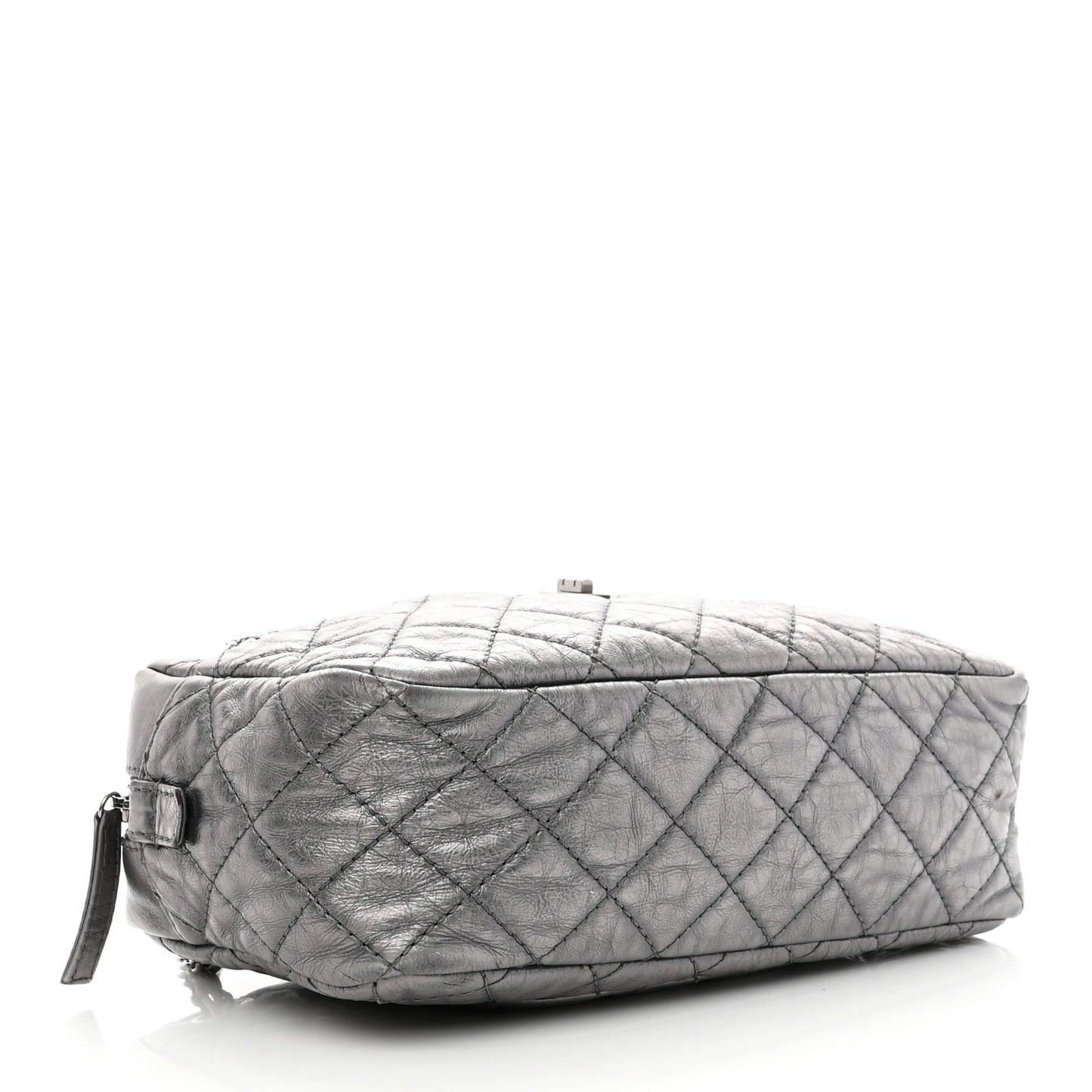 Metallic Aged Calfskin Quilted Medium Reissue Camera Case Dark Silver