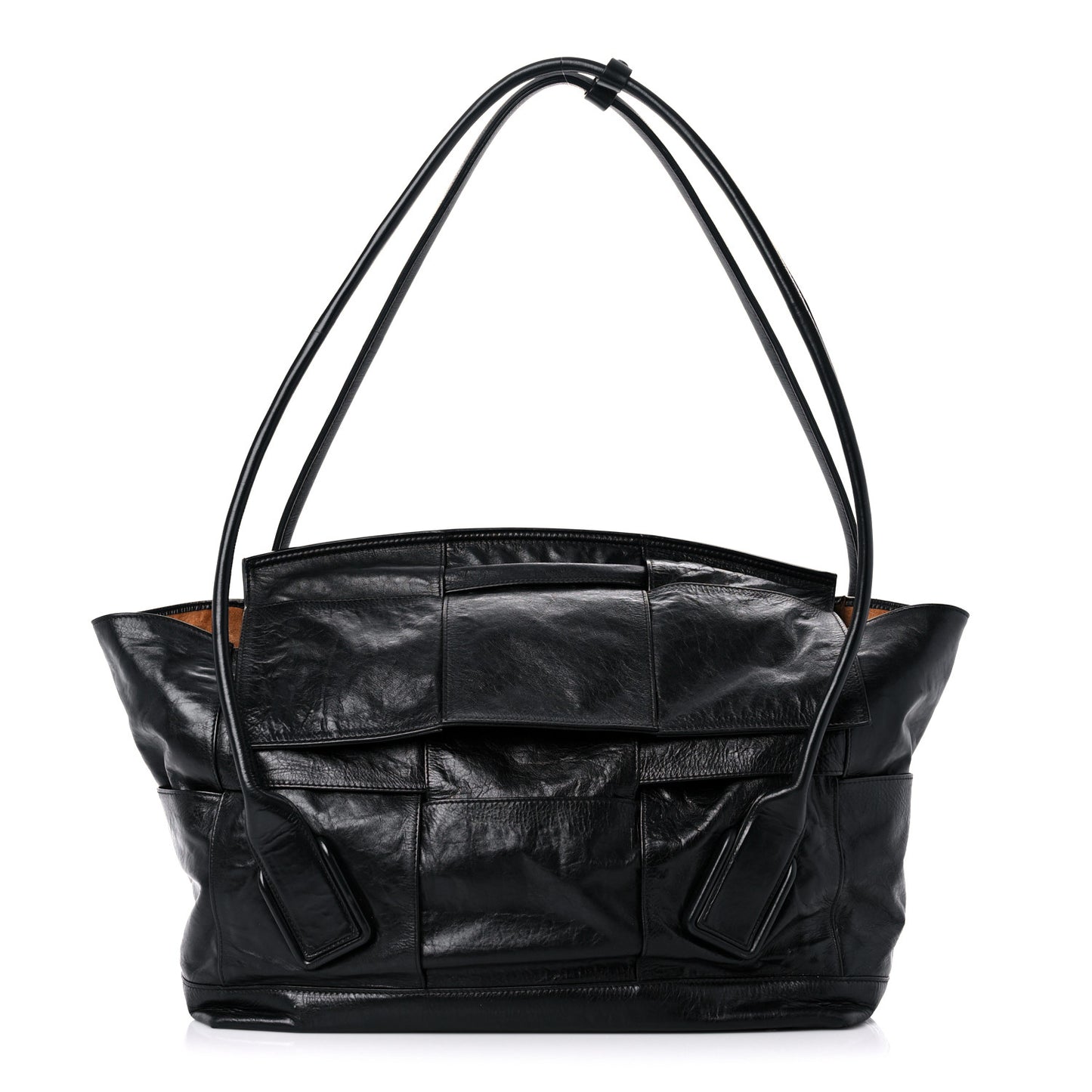Paper Calfskin Maxi Intrecciato Arco Slouch Black Silver