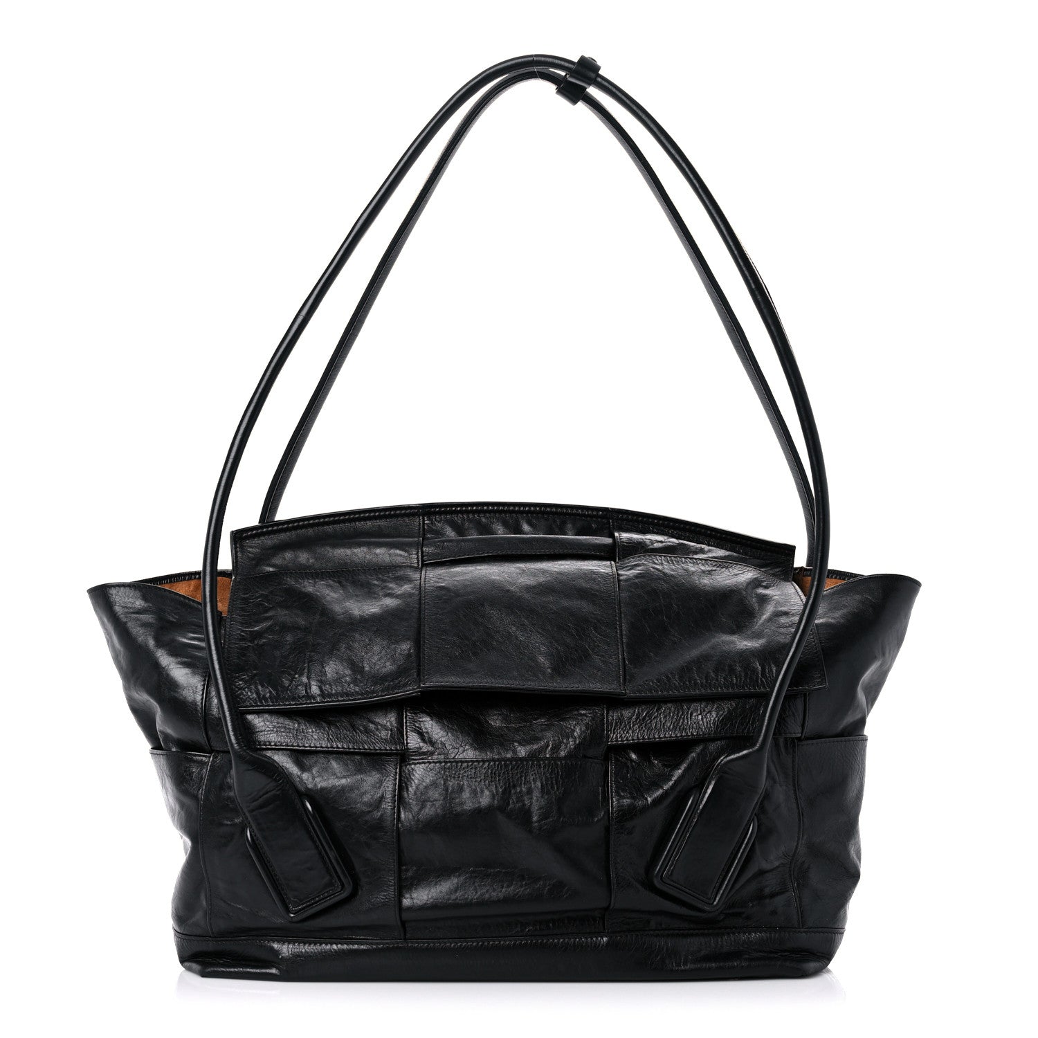Bottega Veneta Paper Calfskin Maxi Intrecciato Arco Slouch Black Silver 1 of 14