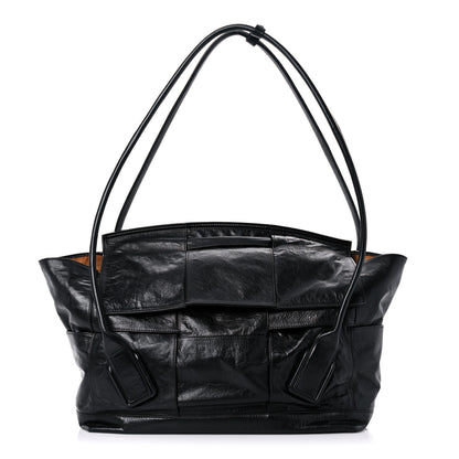 Bottega Veneta Paper Calfskin Maxi Intrecciato Arco Slouch Black Silver 1 of 14