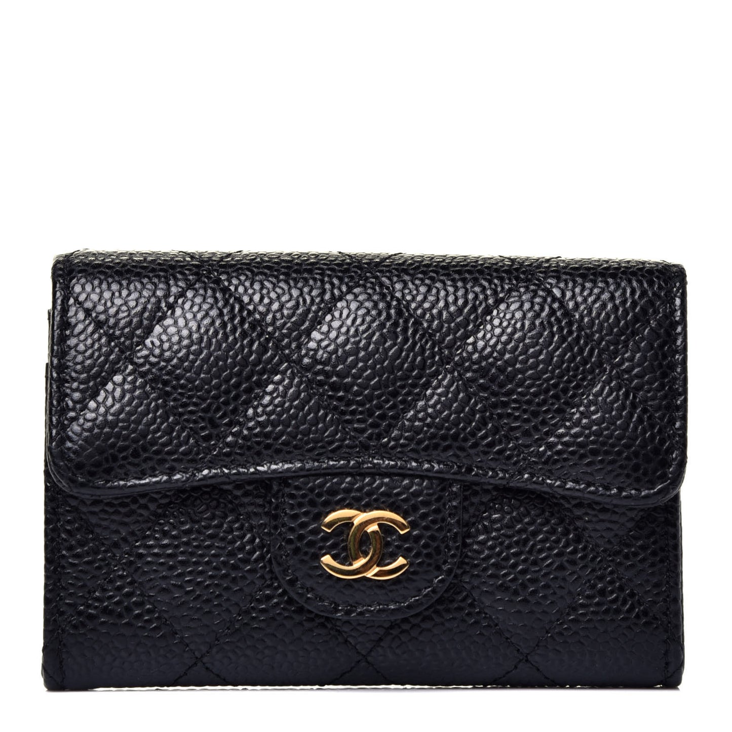 Caviar Quilted Flap Card Holder Black