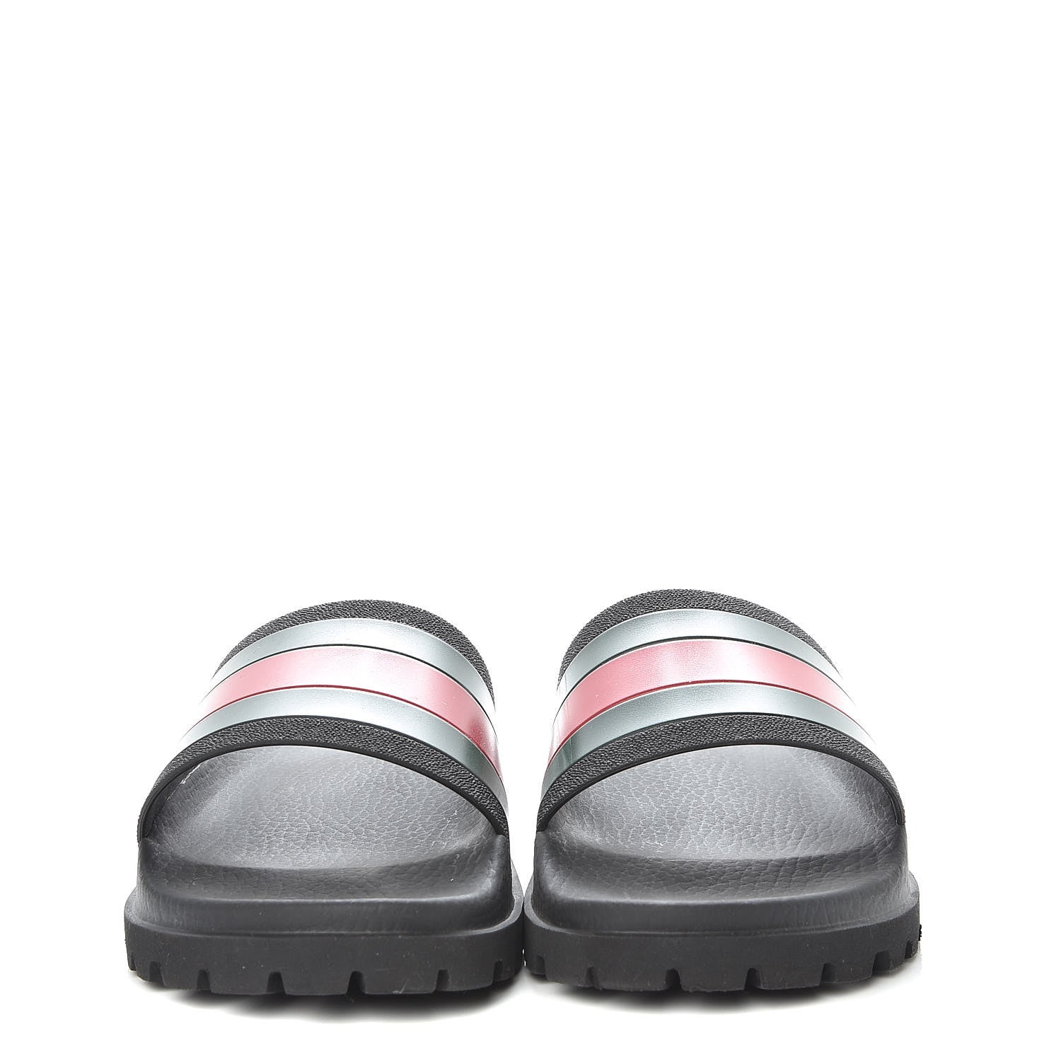 Gucci Rubber Web Mens Lug Sole Slide Sandals 7 Black Green Red 2 of 8