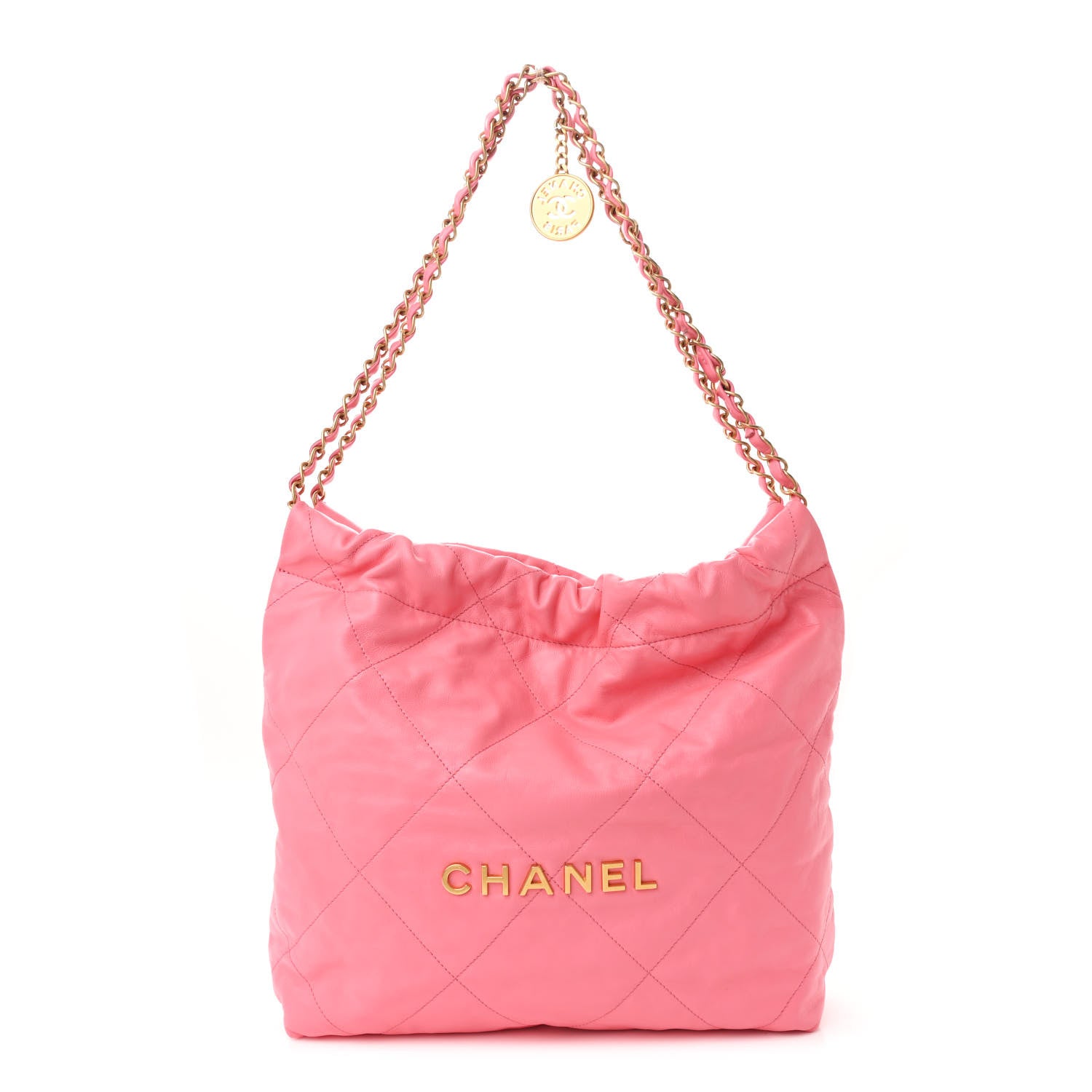 Chanel Shiny Calfskin Quilted Small Chanel 22 Coral Pink 1 of 12