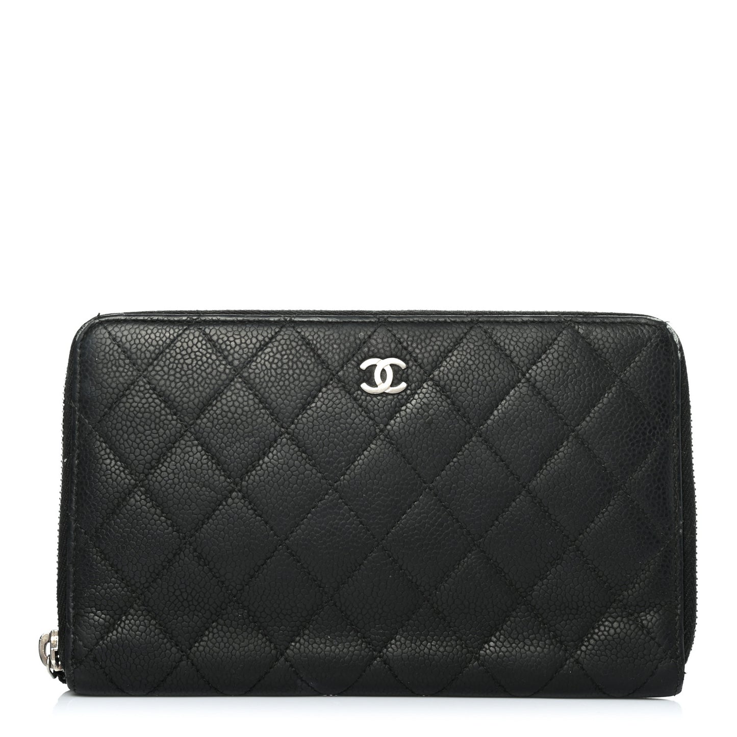 Caviar Quilted Large Zip Around Organizer Wallet Black