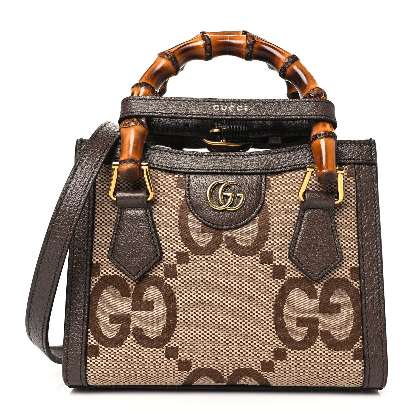Monogram Jumbo GG Textured Dollar Calfskin Mini Diana Tote Bag Camel Ebony New Acero