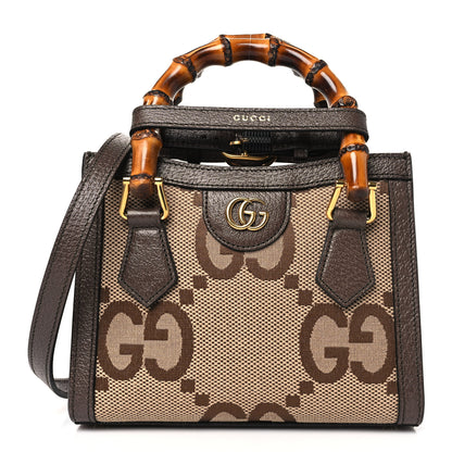 Gucci Monogram Jumbo GG Textured Dollar Calfskin Mini Diana Tote Bag Camel Ebony New Acero 1 of 10